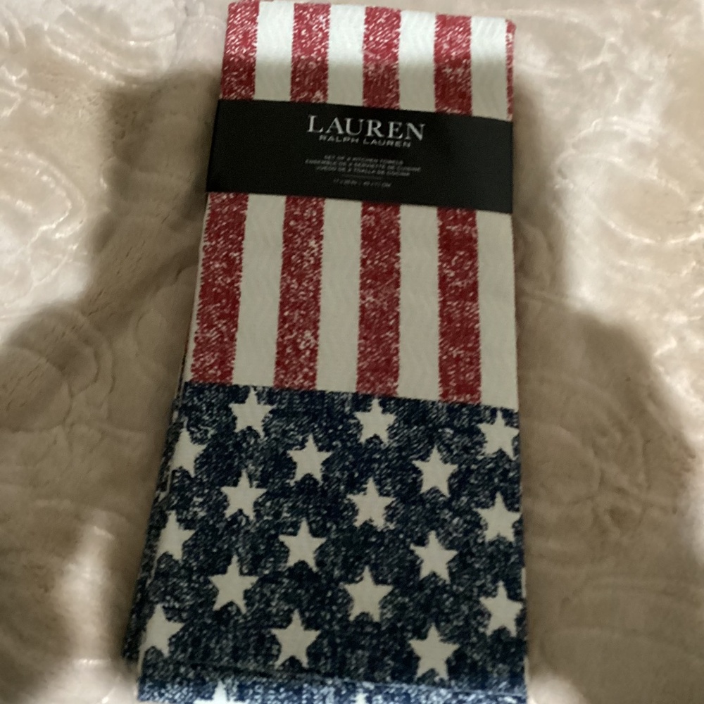 New Lauren Ralph Lauren American Flag  Cotton Kitchen Towels -2 pack / 17x28”
